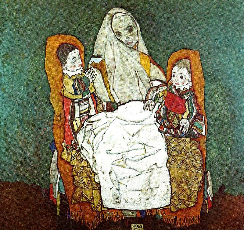 Egon Schiele kvinna med tva barn Germany oil painting art